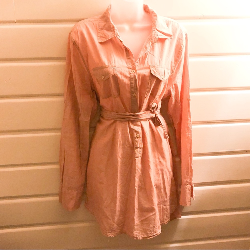 EUC J Crew Blush Popover Belted Shirt Dress Size L